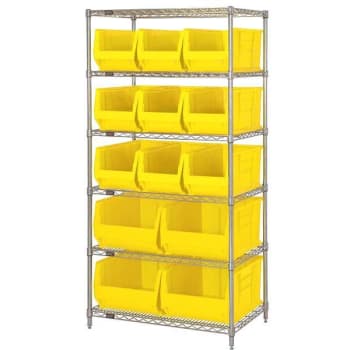 Quantum Storage Systems Wire Shelf Unit With 10 Yellow Hulk Container,  24x36x74