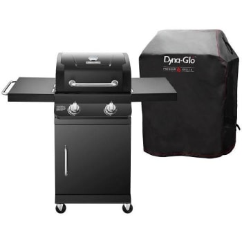 Dyna-Glo Premier 2-Burner Propane Gas Grill In Black Folding Side Tables Cover