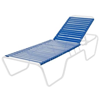 Image for Windward Design Group White Frame Chaise Lounge White Vinyl Strap W/ Royal Blue Chevron Min Qty 4 from HD Supply