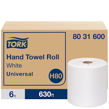 Tork Hand Towel Roll, Universal, White, H80 (6 Rolls X 630 Ft)