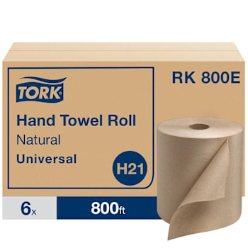 Tork Hand Towel Roll, 1-Ply, Natural, 800 Ft Per Roll, Case Of 6