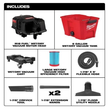 Milwaukee M18 Fuel 6 Gal. Crdls Wet/dry Shop Vacuum W/ Filter Hose And Accessories