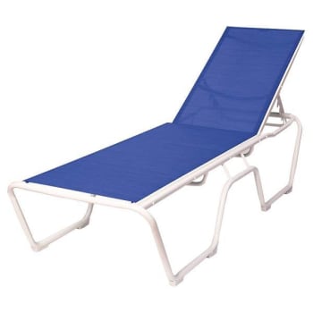 Windward Design Group White Frame Outdoor Dining Chair With Royal Blue Sling Min Qty 8