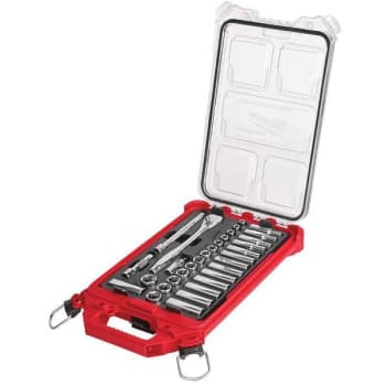 Milwaukee 3/8 In. Drive Metric Ratchet And Socket Mechanics Tool Set W/ Packout Case
