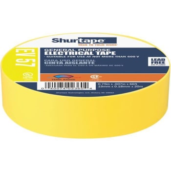 Image for Shurtape 3/4 In. X 66 Ft. 7 Mil. Ul-Listed General Purpose Electrical Tape (Yellow) from HD Supply
