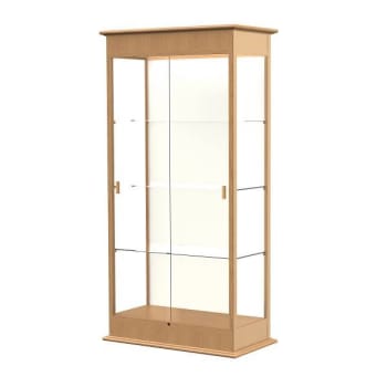 Ghent Waddell Varsity Lighted Natural Oak Case W/Sliding Door/Plaque Fabric Back