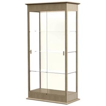 Ghent Waddell Varsity Lighted Driftwood Oak Case  W/Sliding Door/Plaque Fab Bck
