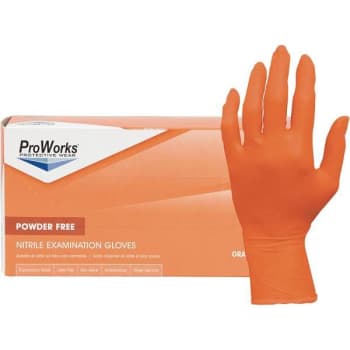 Image for Proworks Large Orange Powder-Free Nitrile Exam-Grade W/ Beaded Cuff Gloves (100-Pack) from HD Supply