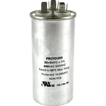 Image for 440 Volt 30/5 MFD Round Dual Run Capacitor from HD Supply