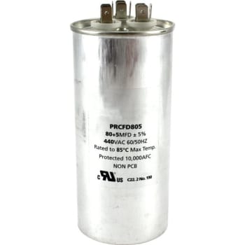 Image for 440 Volt 80/5 MFD Round Run Capacitor from HD Supply