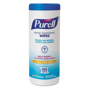 Premoistened Hand Sanitizing Wipes, 5.78 X 7, Fresh Citrus, White, 100/Canister, 12 Canisters/Carton