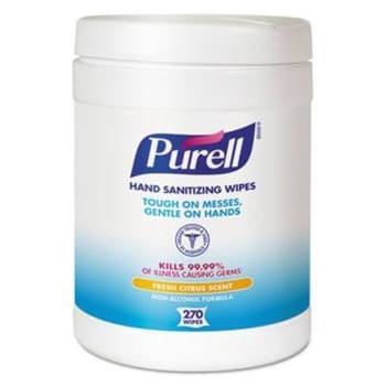 PURELL Sanitizing Hand Wipes, 6 x 6 3/4, White, 270/Canister, Carton Of 6