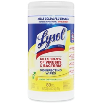 LYSOL Brand Disinfecting Wipes, Lemon & Lime Blossom, White, 80/Can, Carton Of 6