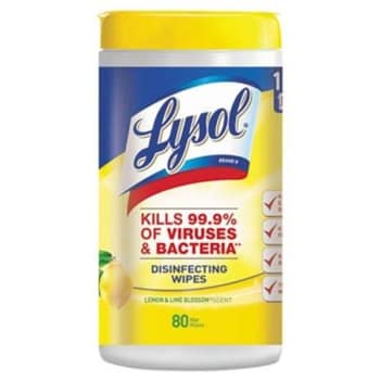 LYSOL Brand Disinfecting Wipes, Lemon & Lime Blossom, White, 80/Can, Carton Of 6