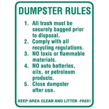 Image for Dumpster Rules/keep Area Clean Sign, Non-reflective, 18 X 24" from HD Supply