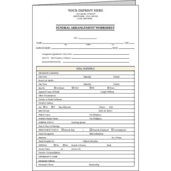 Funeral Worksheet Version II, Imprinted Package Of 100