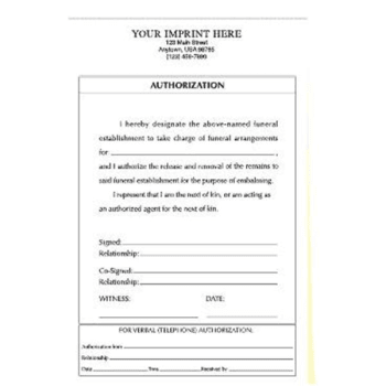 Image for 2-Part Funeral Authorization Forms Package Of 100 from HD Supply