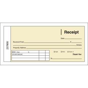 Image for 3-Part Rent Receipt Book, Security Gold Ochre, 7-5/8 x 3-5/8 from HD Supply
