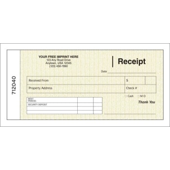 Image for 2-Part Rent Receipt Book, Security Gold Ochre, 7-5/8 x 3-5/8 from HD Supply
