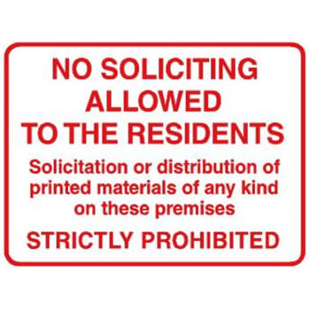 Image for "No Soliciting/Residents" Sign, Reflective, 24 x 18" from HD Supply