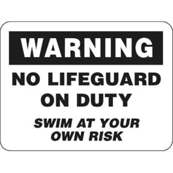 "Warning/No Lifeguard on Duty Sign", Non-Reflective, 24 x 18"