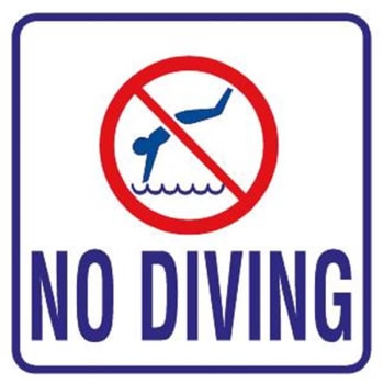 No Diving Sign, Non-Reflective 18x18