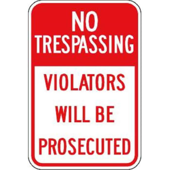 Image for "Violators Prosecuted/NO TRESPASSING" Sign, Red Non-Reflective, 12 x 18" from HD Supply