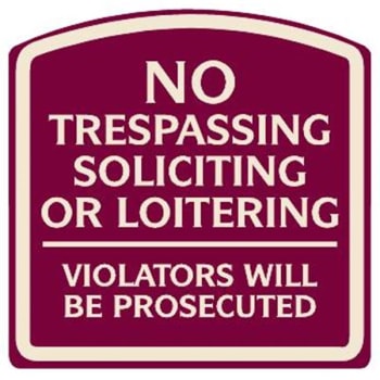 No Trespassing Designer Sign, Ivory on Burgundy, Non-Reflective, 16 x 16