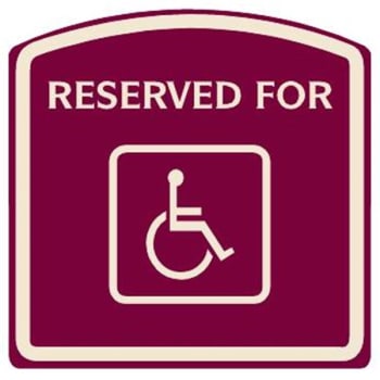 Image for Reserved for/Handicapped Symbol Designer Sign, Ivory on Burgundy, 16 x 16 from HD Supply