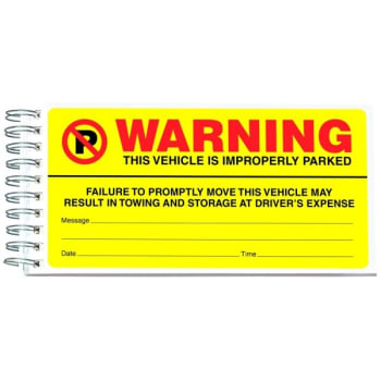Image for Warning/improperly Parked Parking Violation Stickers, 6 X 3, Book Of 50 from HD Supply