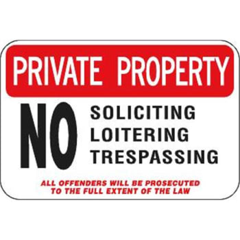 Private Property/no Soliciting Sign, Non-Reflective, 18 X 12