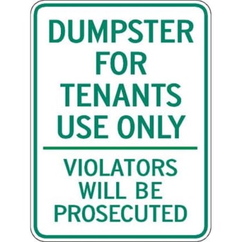 Image for "Dumpster for Tenants Use Only" Sign, Non-Reflective, 18 x 24" from HD Supply