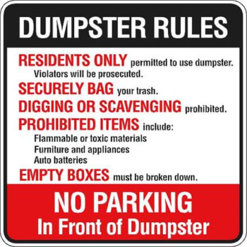 Image for Dumpster Rules Sign, Aluminum, Reflective, 24 x 24" from HD Supply