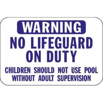 Warning No Lifeguard Adult Supervision Pool Sign - Non-Reflective, 36 x 24