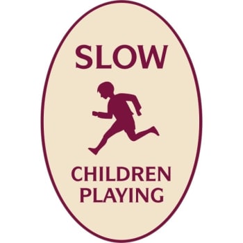 Image for Slow/children Playing Oval Designer Sign, Burgundy On Ivory, 12 X 18 from HD Supply