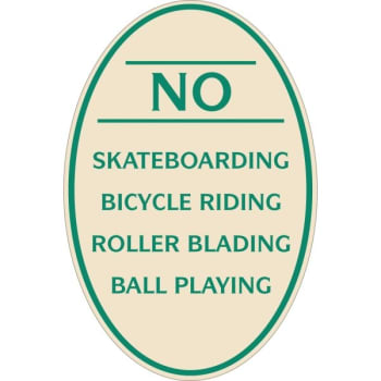 Image for No Skateboarding Oval Designer Sign, Green On Ivory, 12 X 18 from HD Supply