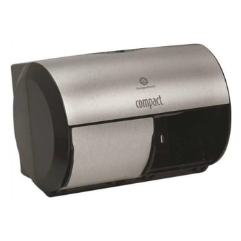 Compact Stainless Finish Side-By-Side Double Roll Toilet Paper Dispenser