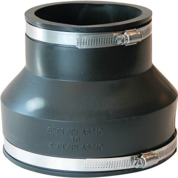 Fernco 6 In. X 4 In. 4.3 PSI Flxible PVC Clamp Reducer Coupling (Black)