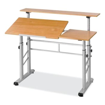 Image for Safco Height-Adjust Split Level Drafting Table, Rectangular/square, Medium Oak from HD Supply