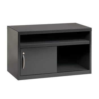 Hirsh 36" Wide Low Credenza Lateral Cabinet W/ Open Shelves, Black