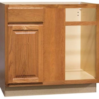 Image for Hampton Bay 36 In. X 34.5 In. X 24 In. Medium Oak Blind Base Corner Kitchen Cabinet from HD Supply