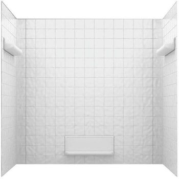 Swan 60 in. x 30 in. x 59-5/8 in. 5-Piece Square Tile Easy-Up Adhesive Alcove Tub Surround (White)