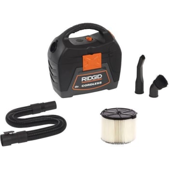 Ridgid 3 Gal.18v Cordless Wet/dry Shop Vacuum W/ Expandable Hose And Accessories