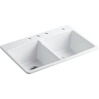 Image for Kohler Brookfield White Cast Iron 33 In. 4-Hole Double Bowl Drop-In Kitchen Sink from HD Supply