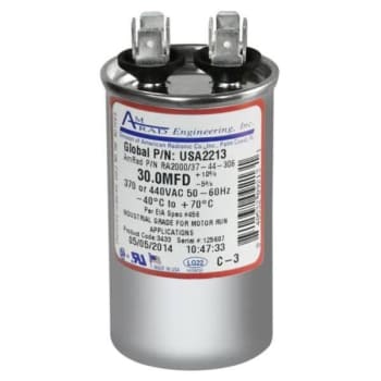 Image for Amrad Engineering # USA2213 30 MFD 370/440 VAC Round Motor Run Capacitor from HD Supply