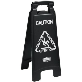 Rubbermaid Commercial 25 in. Black Plastic Multi-Lingual 2-Sided "Caution" Sign