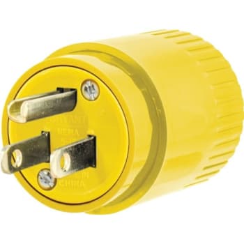 Hubbell® Grounding Clamptite Plug, 125 Vac, 15 A, 2 Poles, 3 Wires, Yellow