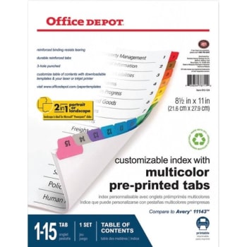 Office Depot® Brand Table Of Contents Tabs, Assorted Colors, #1-15