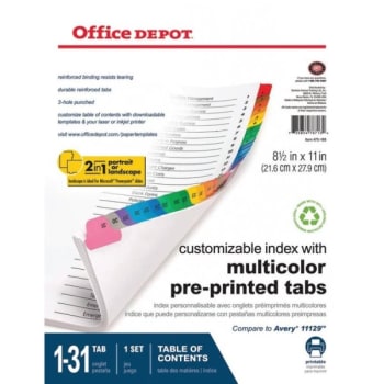 Image for Office Depot® Brand Table Of Contents Tabs, Assorted Colors, #1-31 from HD Supply