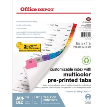 Image for Office Depot® Brand Table Of Contents Tabs, Assorted Colors, January-December from HD Supply
